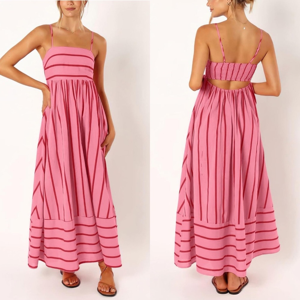 Pink Striped Spaghetti-Strap Maxi Dress